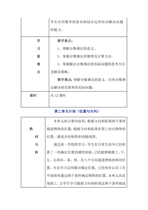 人教版数学六年级上册各单元教学计划（1-4单元）.docx