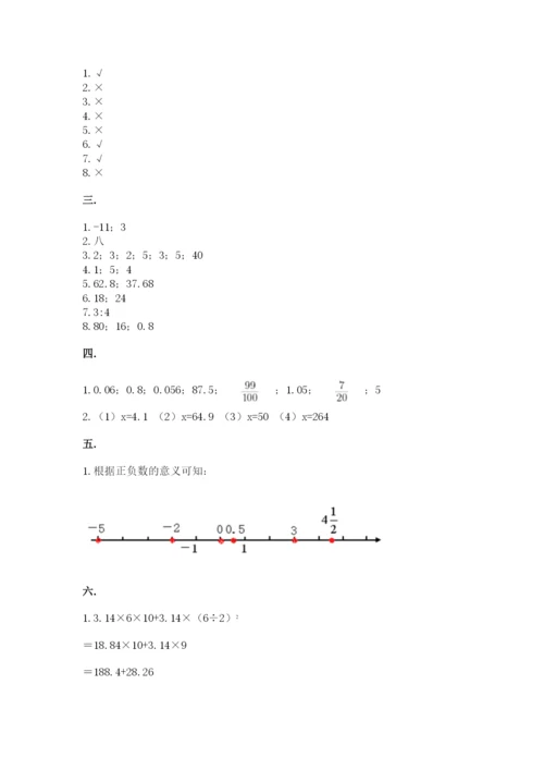 人教版数学六年级下册试题期末模拟检测卷附答案【研优卷】.docx