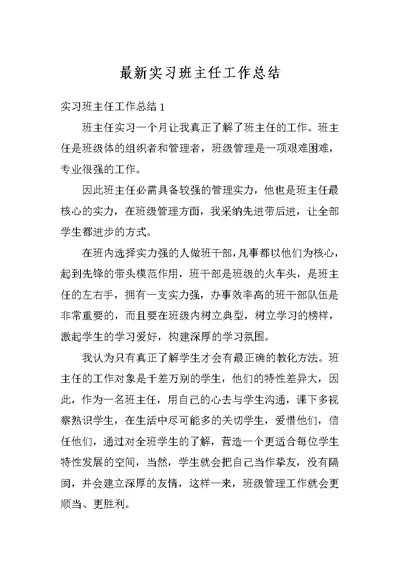 最新实习班主任工作总结