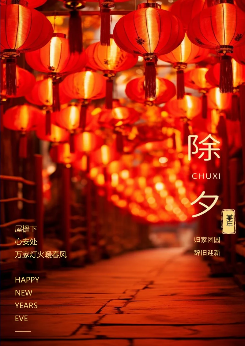 万家灯火暖春风简约大气春节海报