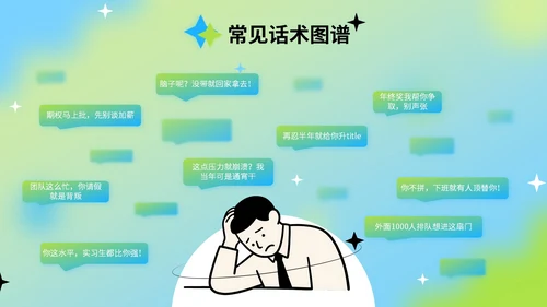蓝绿色弥散风反职场PUA公益讲座PPT模版