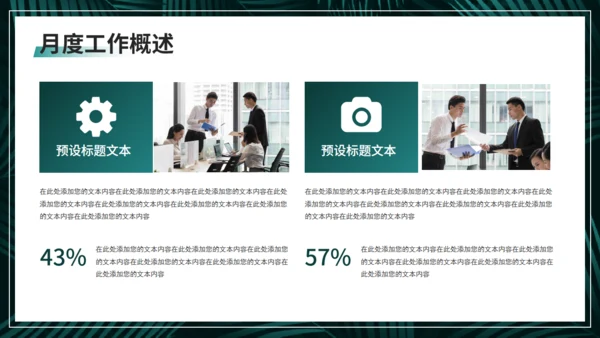深色绿叶植物系月度复盘工作汇报通用PPT模板