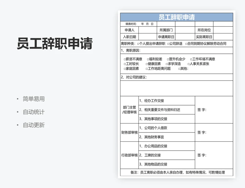 员工辞职申请