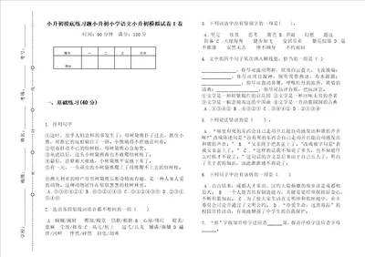 小升初摸底练习题小升初小学语文小升初模拟试卷I卷