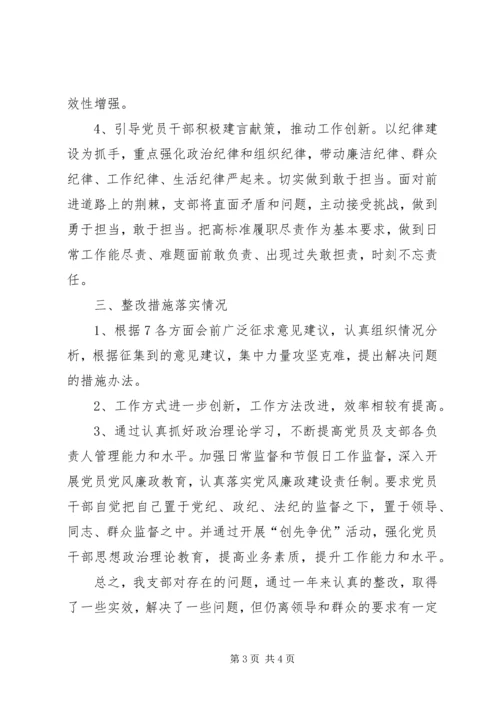 XX年度组织生活会整改措施落实情况.docx