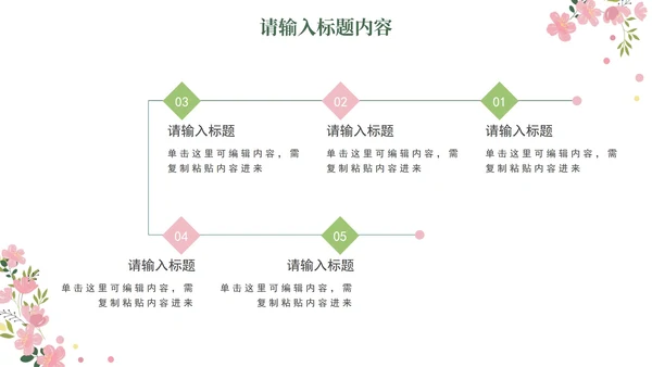 小清新粉色花卉工作总结PPT模板