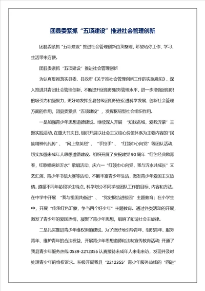 团县委紧抓“五项建设推进社会管理创新
