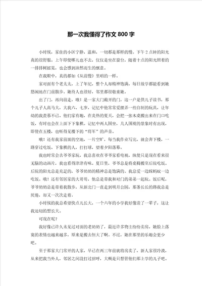 那一次我懂得了作文800字