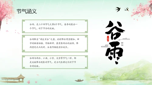 绿色清新水墨中国风传统节气谷雨节气介绍主题班会PPT