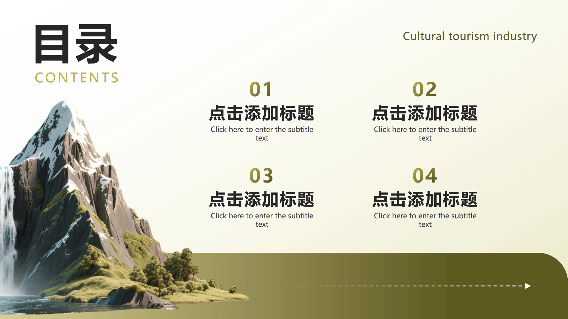 目录页-黄绿色商务风文旅消费经济调研报告PPT单页