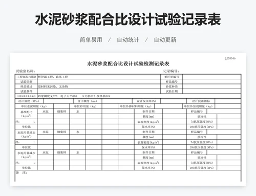 水泥砂浆配合比设计试验记录表