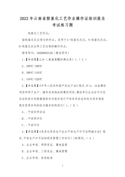 2022年云南省胺基化工艺作业操作证培训报名考试练习题.docx