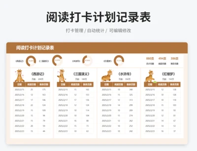 阅读打卡计划记录表