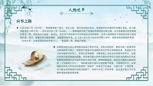 绿色水墨古风国潮古代诗人李商隐人物介绍PPT