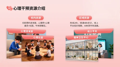 玫瑰红3D立体风校园心理健康宣传活动讲座PPT模版