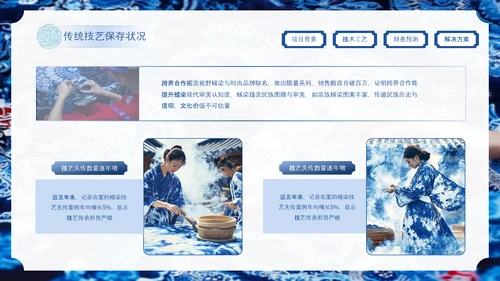蓝色中国风非遗蜡染项目汇报PPT模板