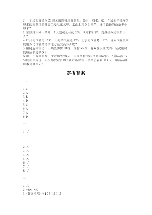 小学六年级数学摸底考试题附完整答案【名校卷】.docx
