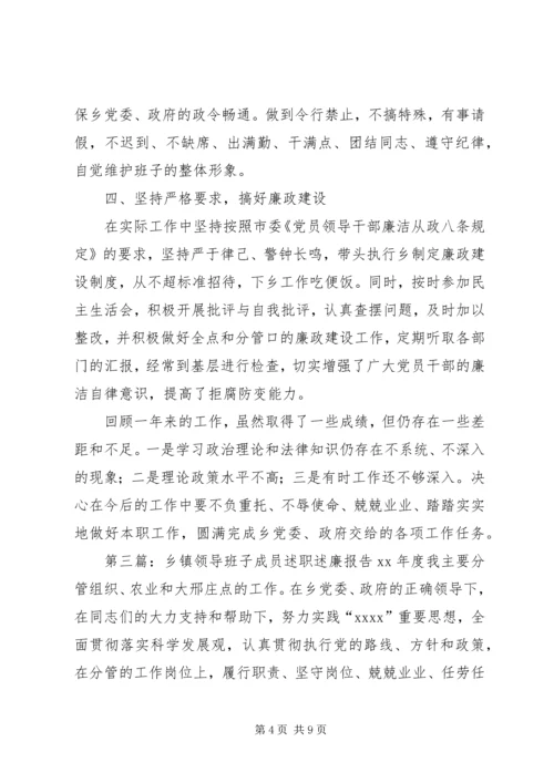 乡镇领导班子成员的述职述廉报告专题.docx