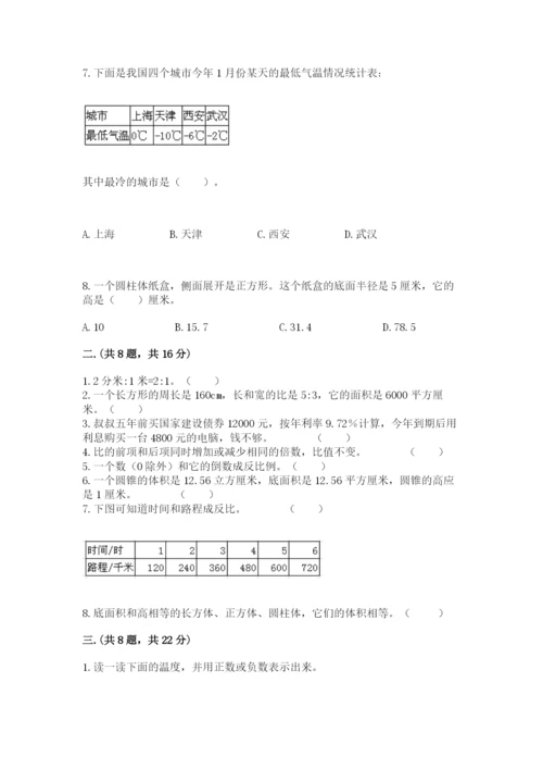 小学六年级下册数学摸底考试题（黄金题型）.docx