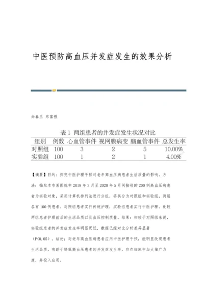 中医预防高血压并发症发生的效果分析.docx