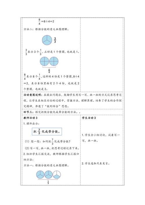 大单元教学【核心素养目标】4.5  假分数化成整数或带分数（表格式）教学设计