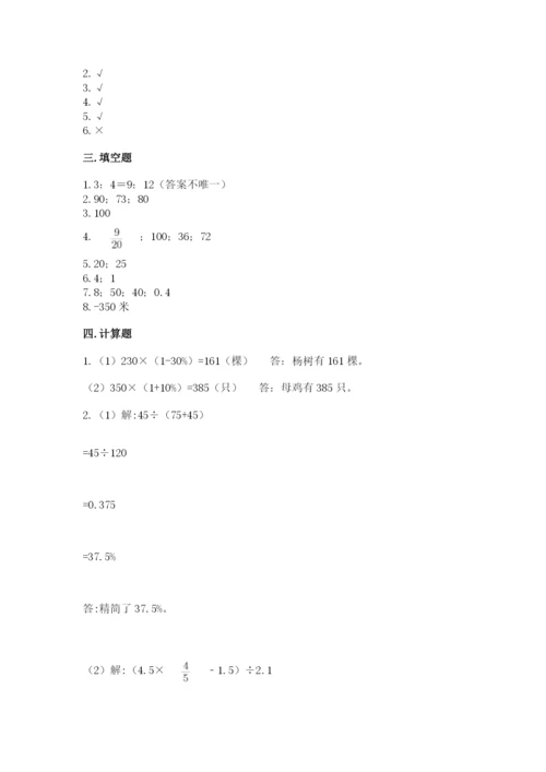 赣州市崇义县六年级下册数学期末测试卷加精品答案.docx