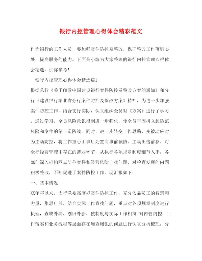 精编银行内控管理心得体会精彩范文2).docx