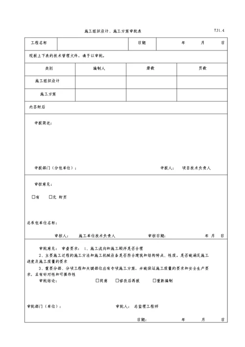 施工组织设计、施工方案审批表TJ1.4