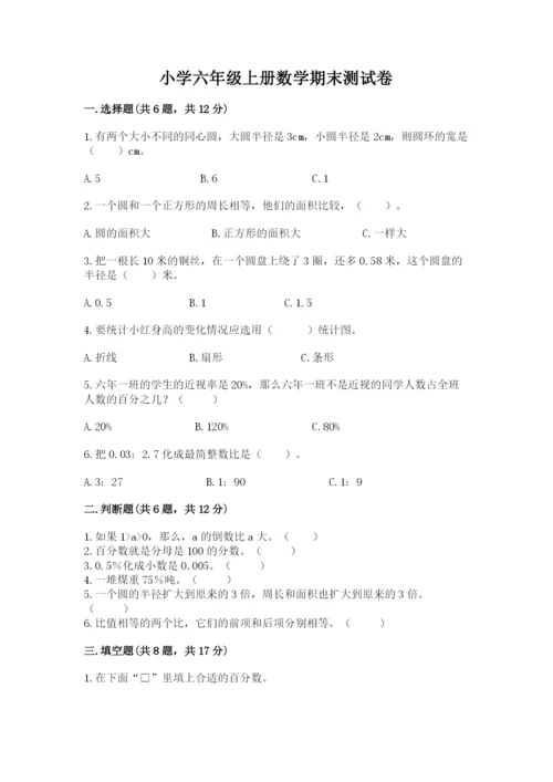 小学六年级上册数学期末测试卷精品（模拟题）.docx