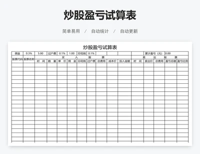 炒股盈亏试算表