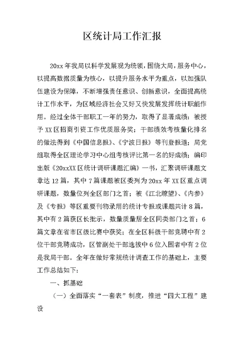 区统计局工作汇报