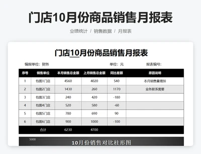 门店10月份商品销售月报表
