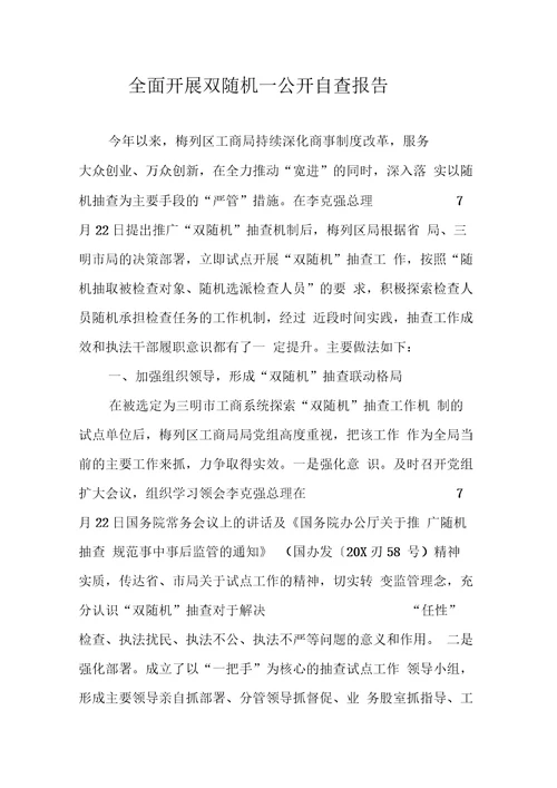 全面开展双随机一公开自查报告