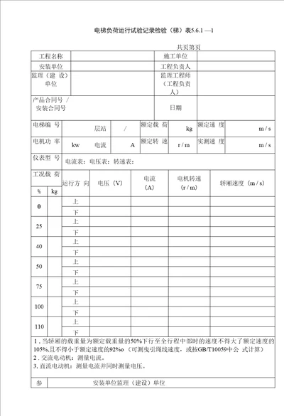 电梯安装工程设备进场质量验收记录