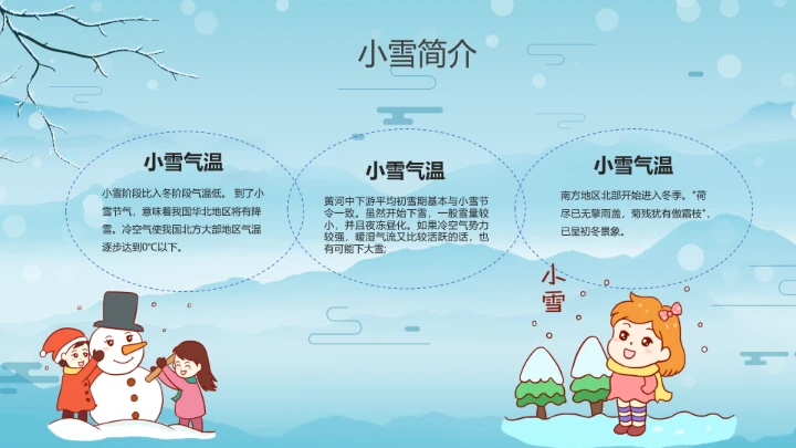 卡通风中国传统二十四节气小雪PPT模板