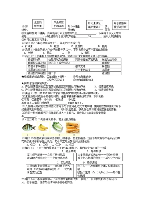 中考化学题汇编第八章食品中的有机化合物(学生用）沪教版