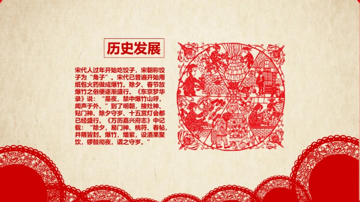 剪纸风春节习俗文化介绍PPT模板