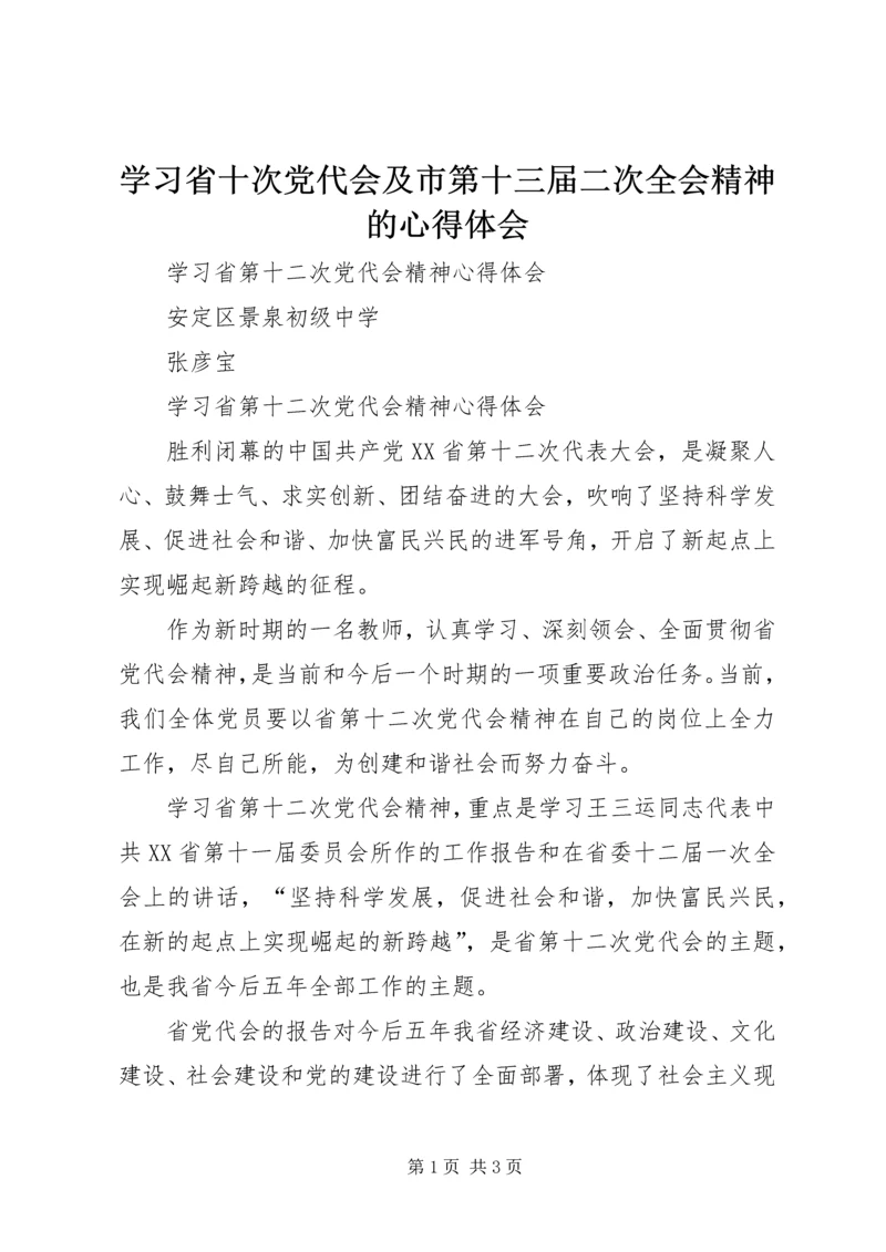 学习省十次党代会及市第十三届二次全会精神的心得体会 (2).docx