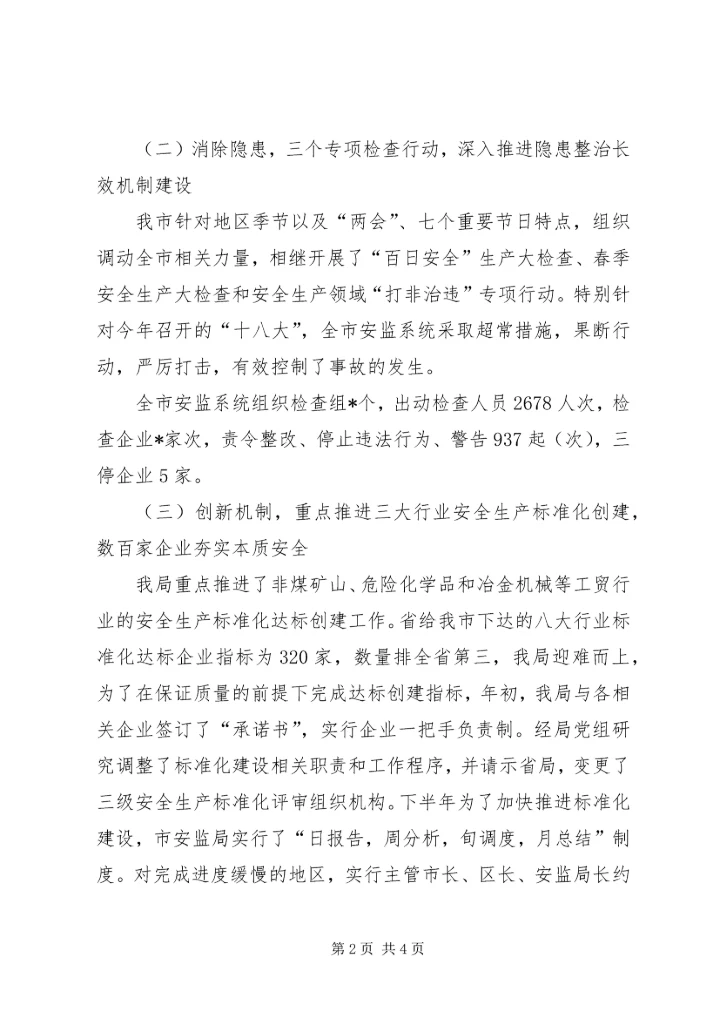 市安监局年度工作总结及下年工作安排.docx