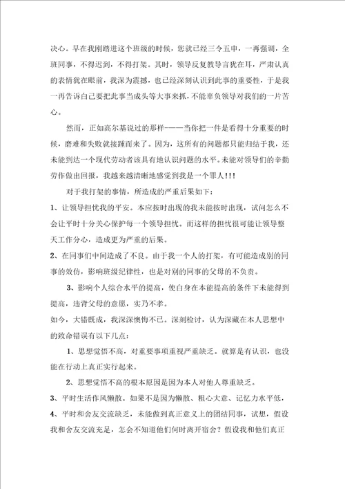 打架检讨书范文汇总十篇