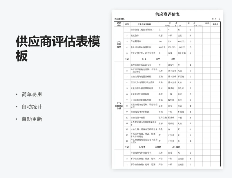 供应商评估表模板