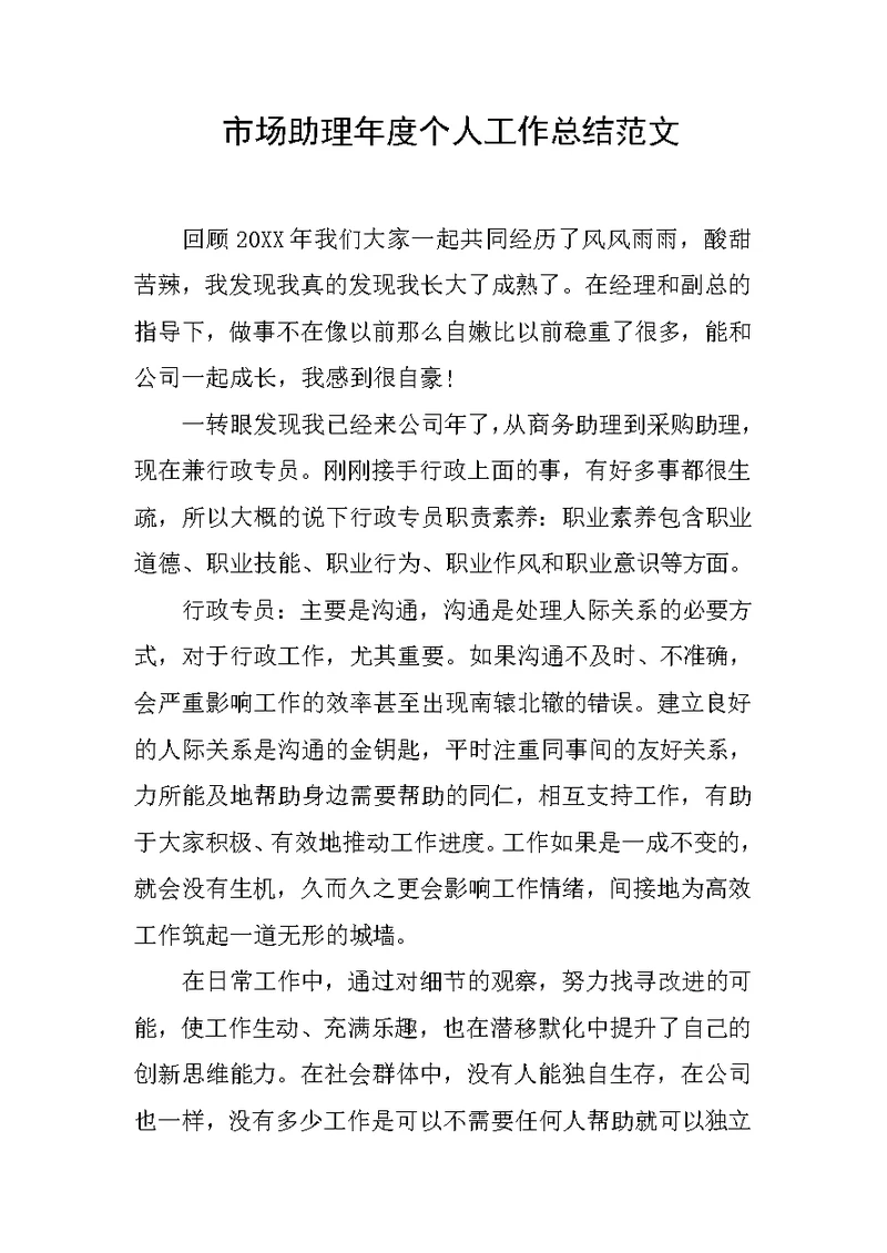市场助理年度个人工作总结范文