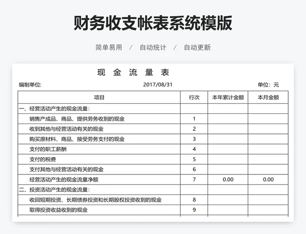 财务收支帐表系统模版