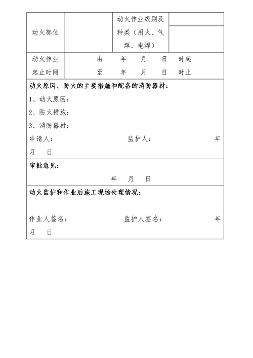 动火作业审批表