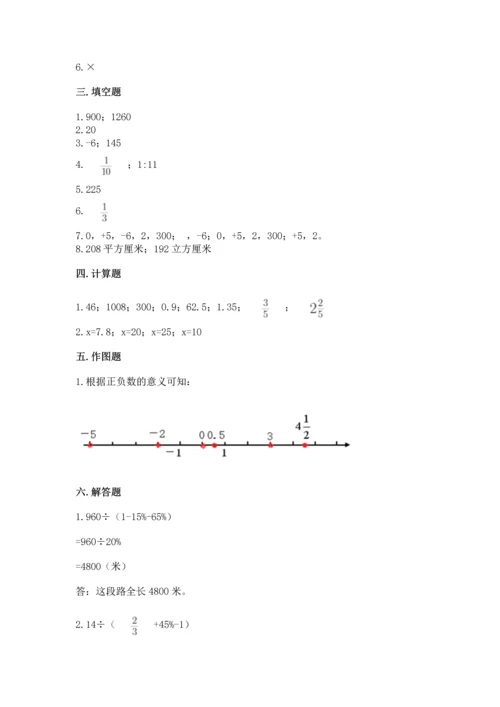 小学数学试卷六年级下册期末测试卷带解析答案.docx