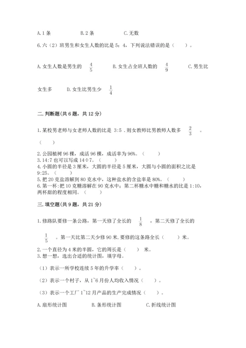 人教版六年级上册数学期末测试卷含答案（模拟题）.docx