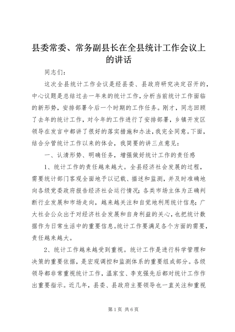 县委常委、常务副县长在全县统计工作会议上的讲话.docx