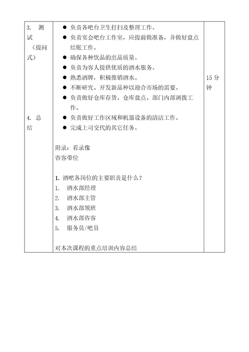 大堂吧酒吧培训课程大纲表word