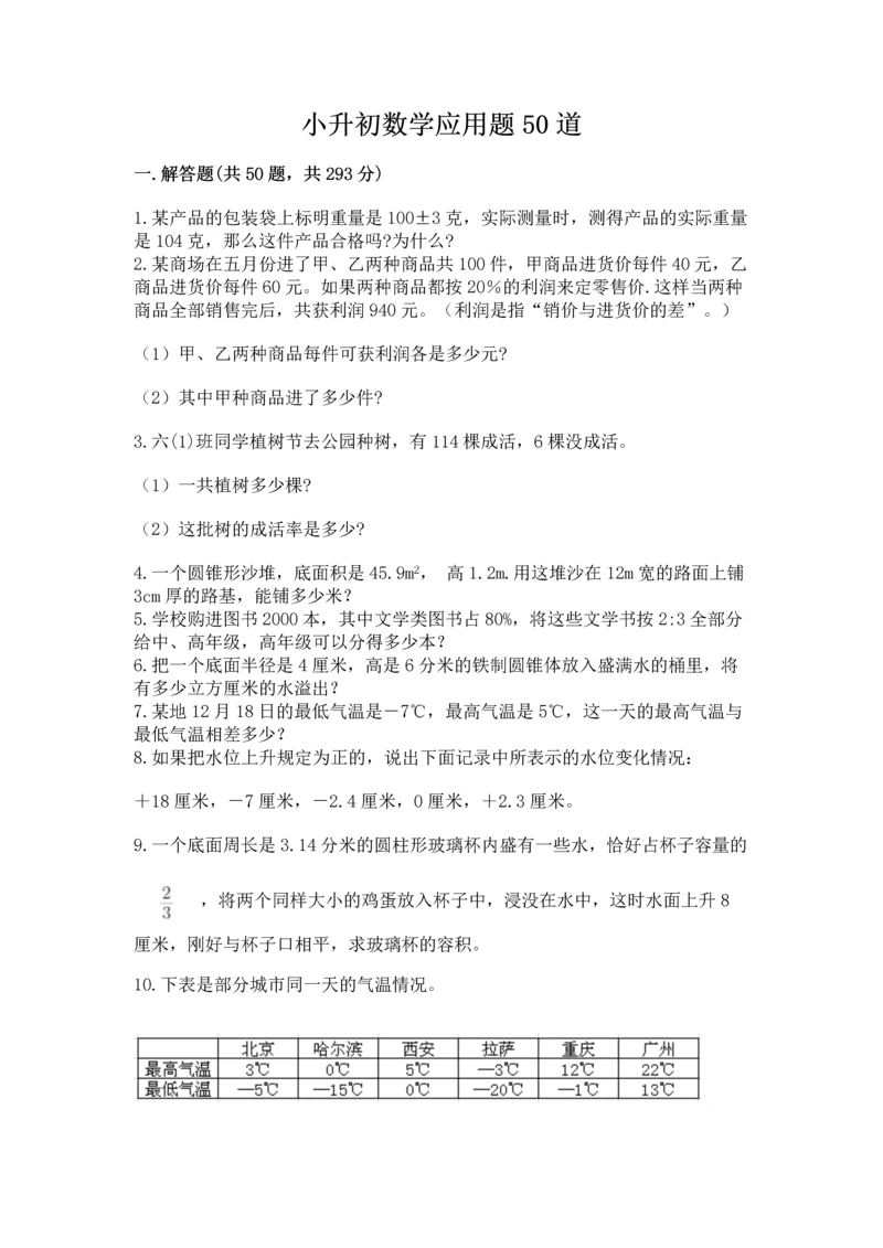 小升初数学应用题50道及参考答案（培优b卷）.docx