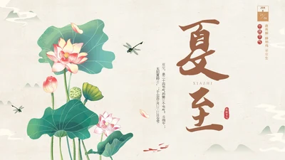 绿色淡雅中国风荷花荷叶中国二十四节气之夏至节气介绍PPT